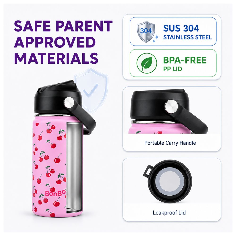 Bonbon - Stainless Steel Water Bottle - Cherries - 350 ml
