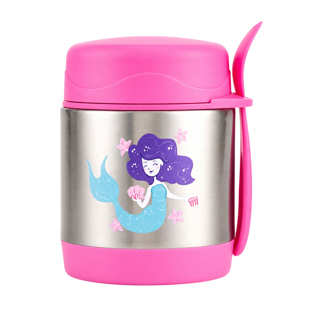 Bonbon - Stainless Steel Food Jar With Spork - Mermaid - 300 ml
