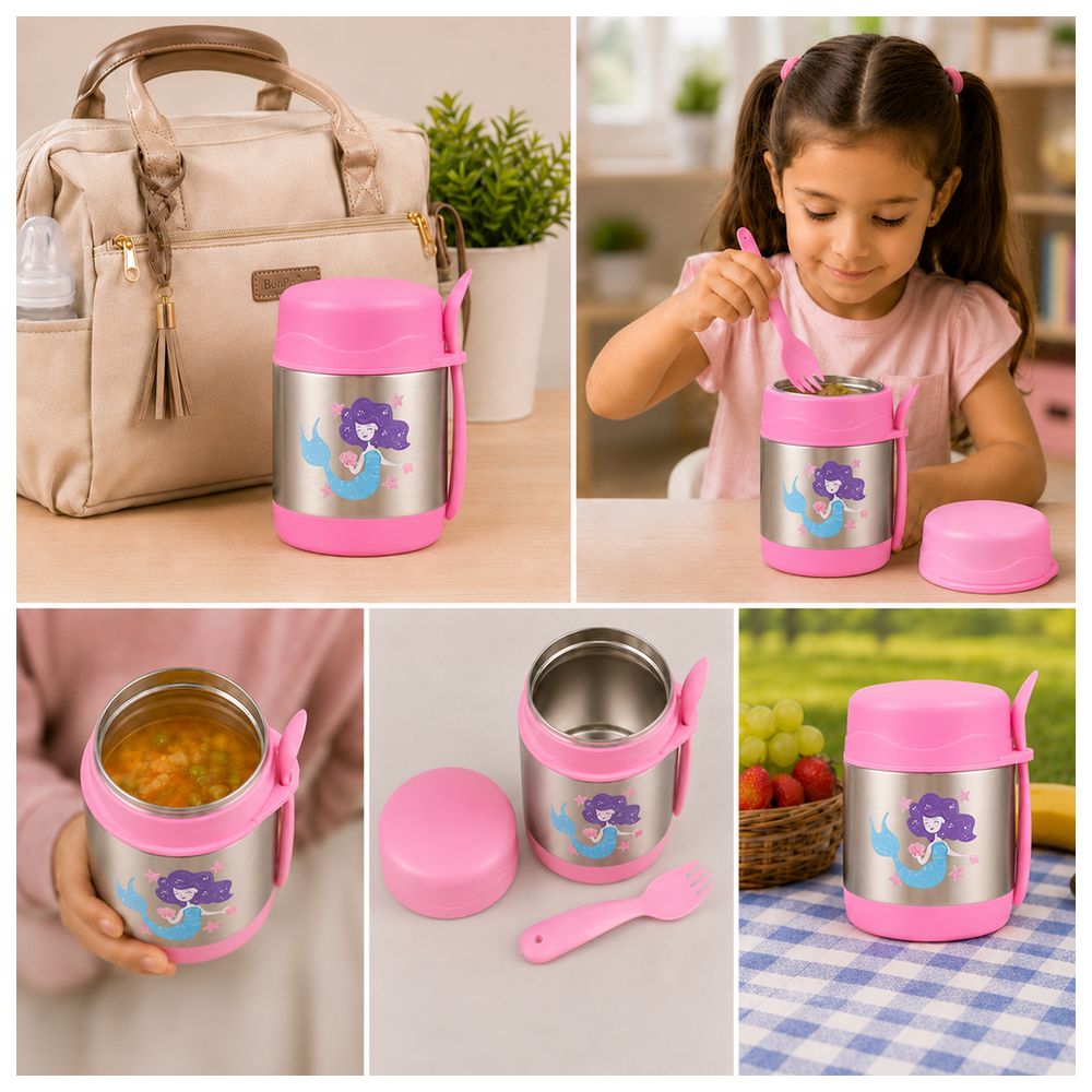 Bonbon - Stainless Steel Food Jar With Spork - Mermaid - 300 ml
