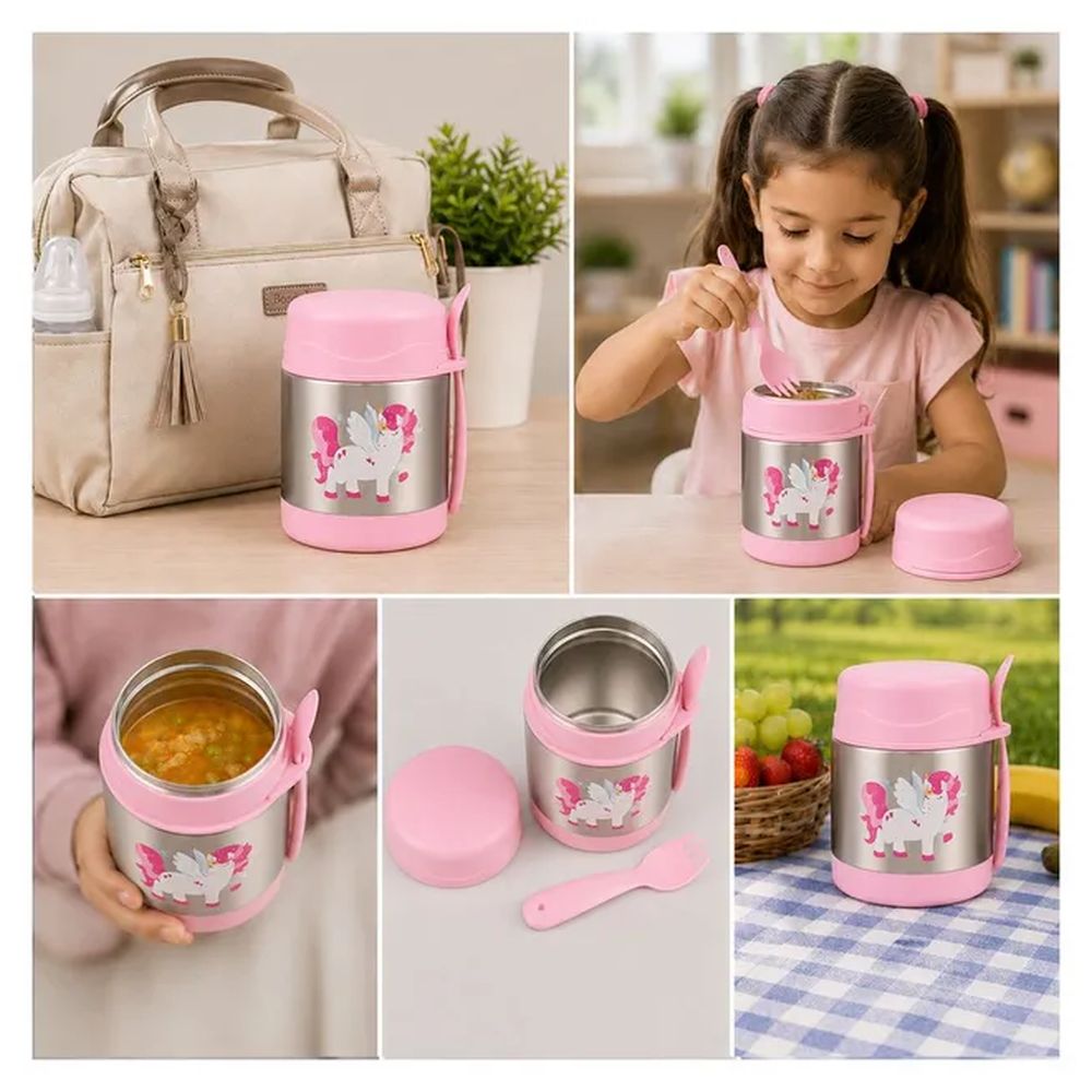 Bonbon - Stainless Steel Food Jar With Spork - Unicorn - 300 ml