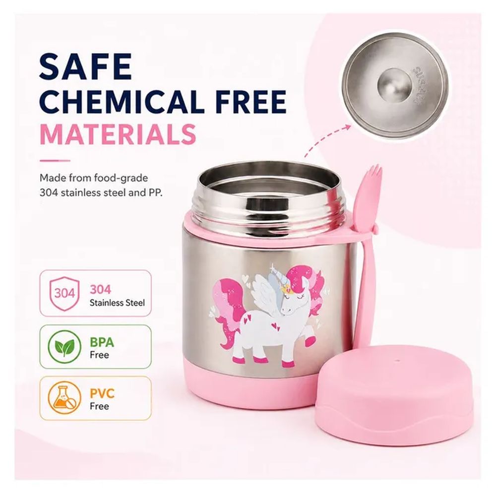 Bonbon - Stainless Steel Food Jar With Spork - Unicorn - 300 ml