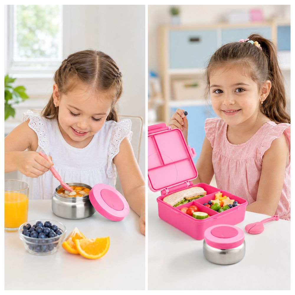 Bonbon - 3/4 Compartment Grand Lunch Box With Thermos Food Jar - Pink