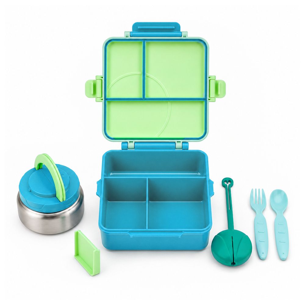 Bonbon - 3/4 Compartment Grand Lunch Box With Thermos Food Jar - Green