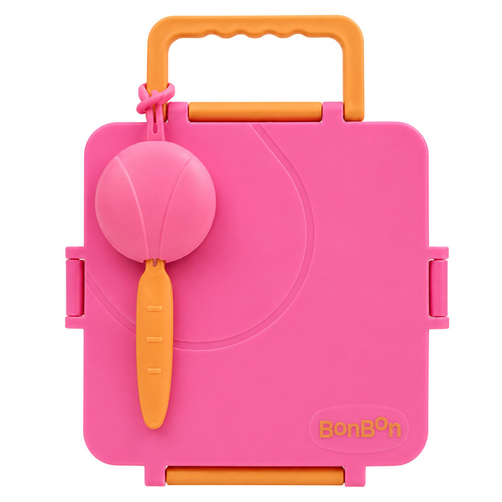 Bonbon - 3/4 Compartment Grand Lunch Box With Thermos Food Jar - Pink/Orange