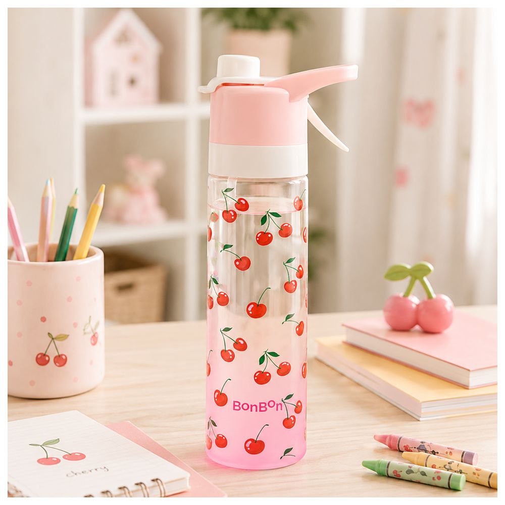Bonbon - Tritan Water Bottle With Cooling Spray - Cherries - 650 ml 
