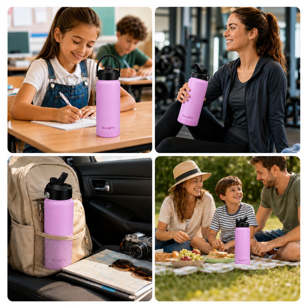 Bonbon - Steel Water Bottle With Straw Lid - Light Pink - 750 ml
