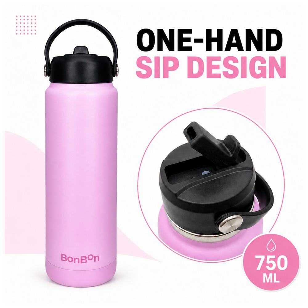 Bonbon - Steel Water Bottle With Straw Lid - Light Pink - 750 ml