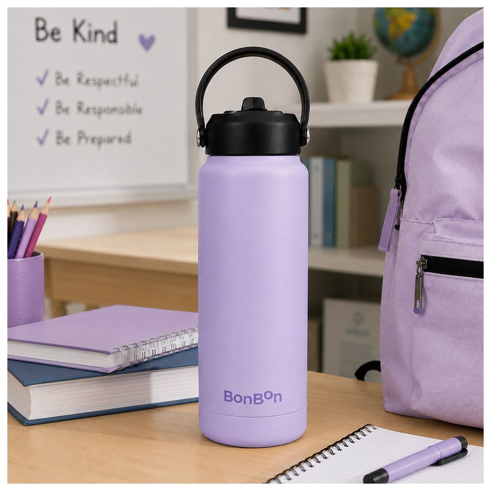 Bonbon - Steel Water Bottle With Straw Lid - Purple - 750 ml