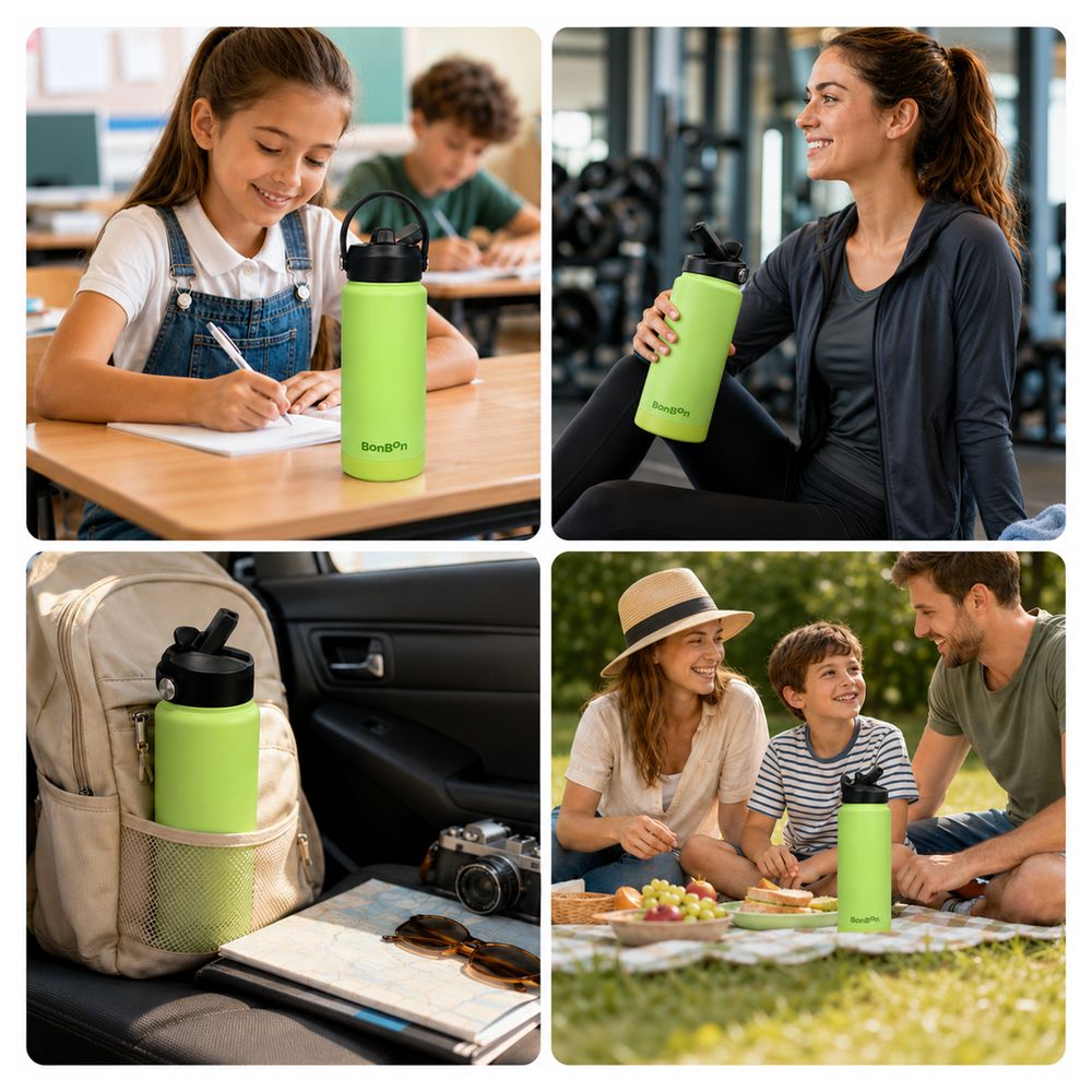 Bonbon - Steel Water Bottle With Straw Lid - Light Green - 750 ml