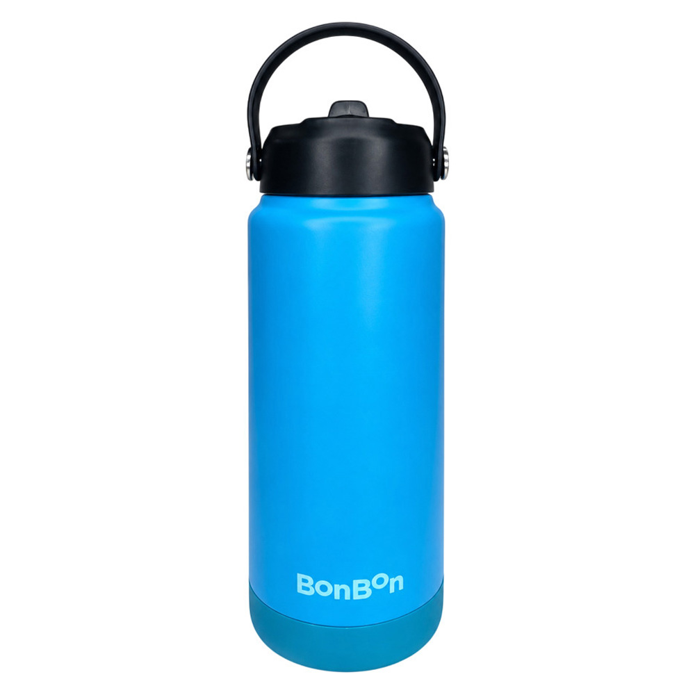 Bonbon - Steel Water Bottle With Straw Lid - Blue - 750 ml