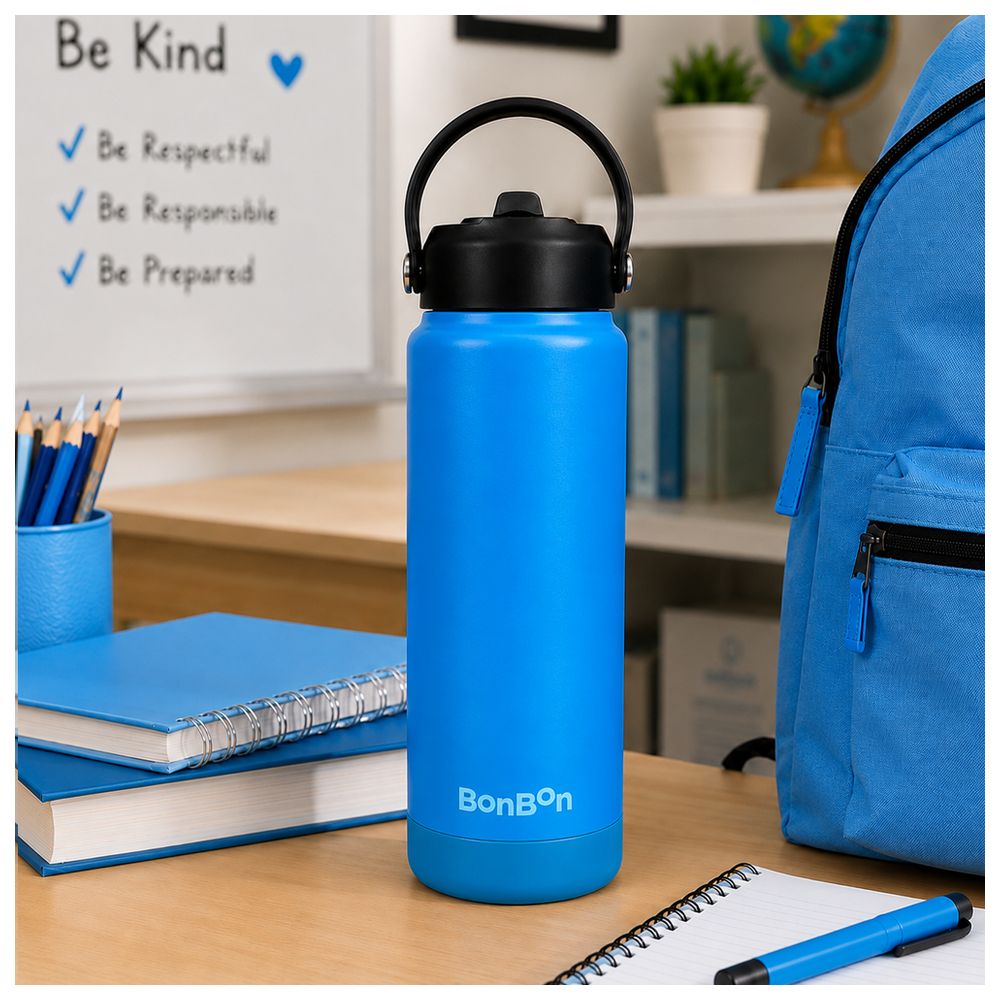 Bonbon - Steel Water Bottle With Straw Lid - Blue - 750 ml
