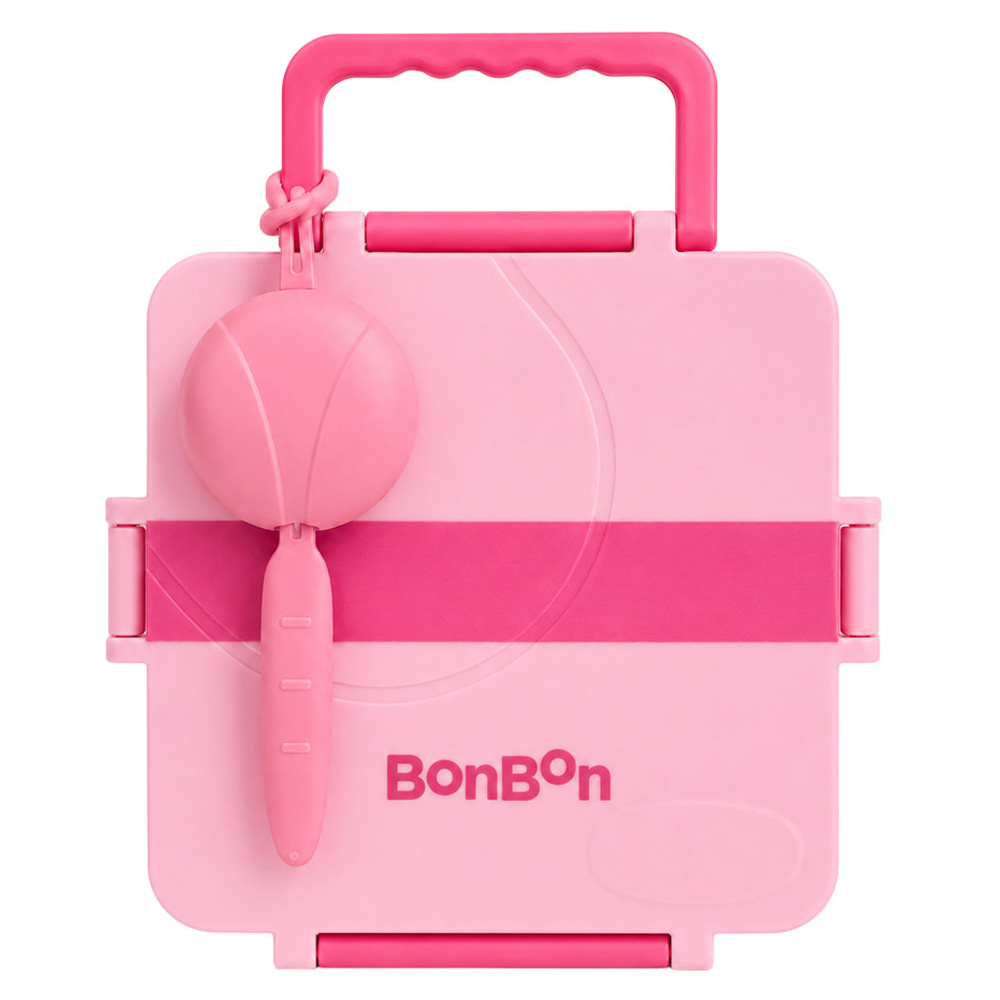 Bonbon - 3/4 Compartment Grand Stripe Lunch Box With Thermos Food Jar - Pink