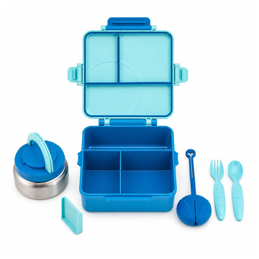Bonbon - 3/4 Compartment Grand Stripe Lunch Box With Thermos Food Jar
