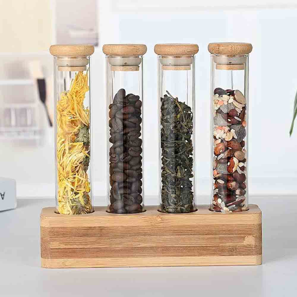 1Chase - Glass Storage Tubes With Lid And Base - 100 ml - Pack of 4