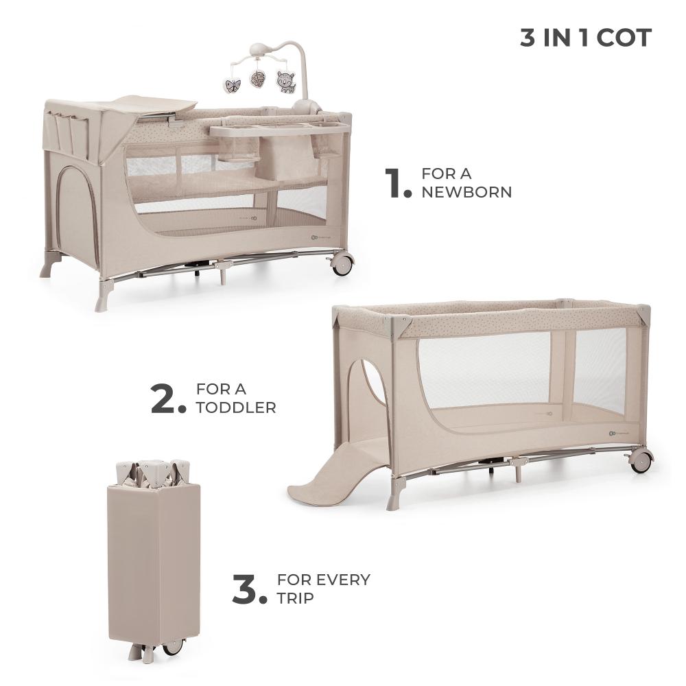 Kinderkraft - 3-In-1 Joy 2 Foldable Cot With Accessories - Beige