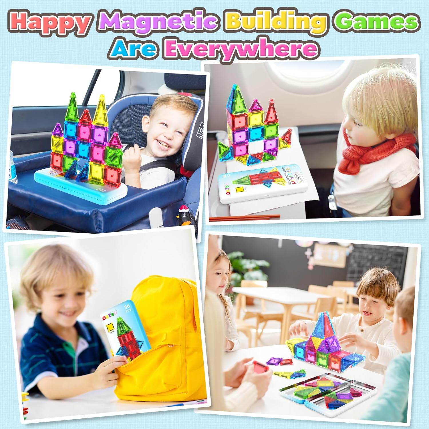 Mumfactory - Mini Magnetic Tiles Building Blocks Set - 36 Pcs