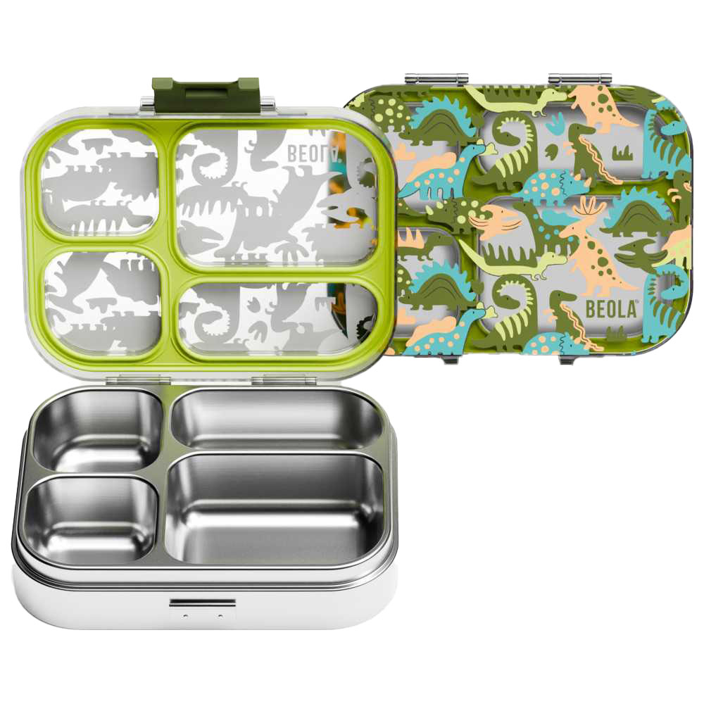 Beola - Stainless Steel 4 Compartment Bento Lunch Box - Dino Dreams