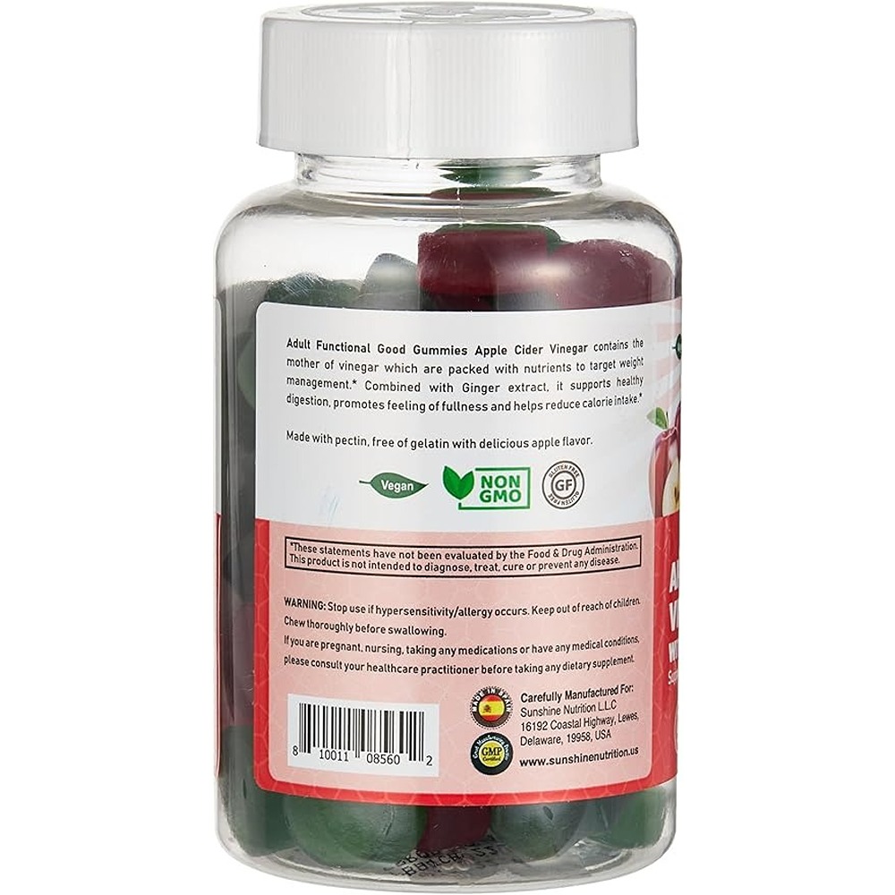 Sunshine Nutrition - Good Gummies Apple Cider Vinegar Dietary Supplement For Adults 60 Gummies