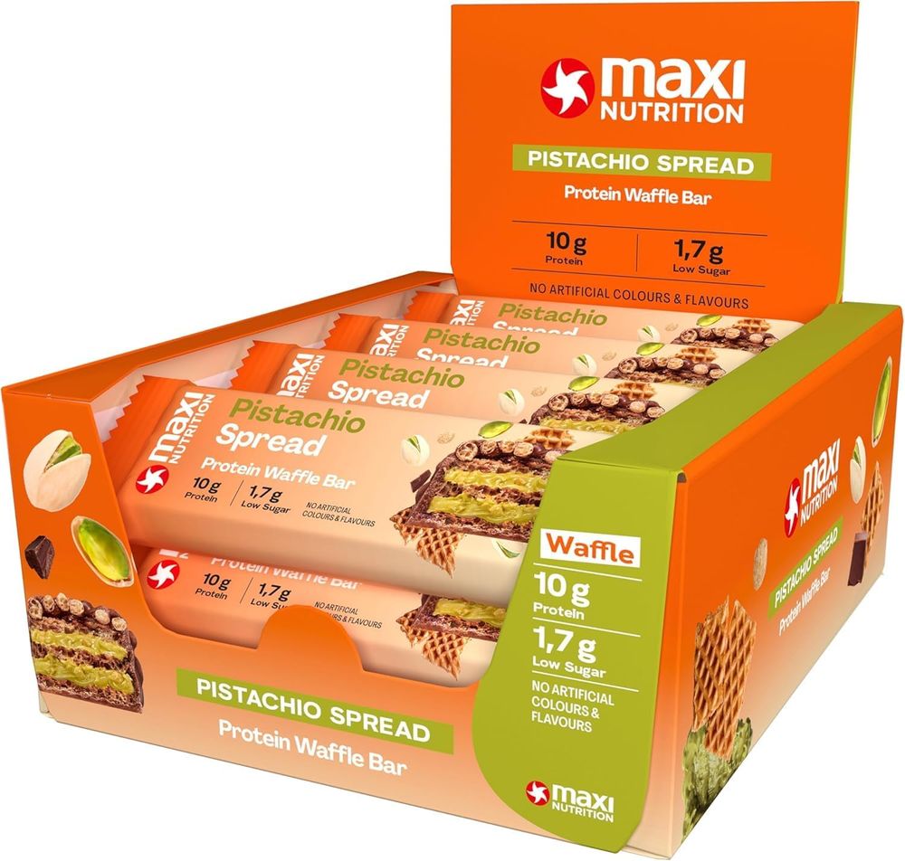 Maxi Nutrition - Protein Waffle Bar - Pistachio Spread - Pack of 12 - 39 gm