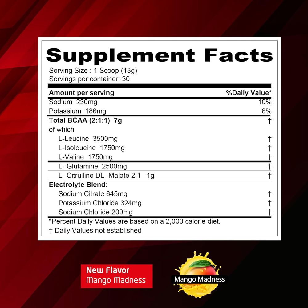 Muscle Core Nutrition - BCAA Supplement Powder - Mango Madness - 390 gm