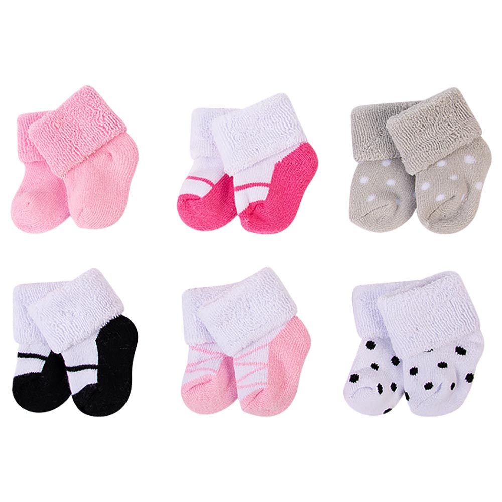 Hudson Childrenswear Mary Jane Terry Socks - Pink - 6 Pcs