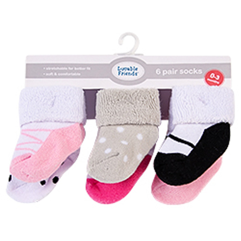 Hudson Childrenswear Mary Jane Terry Socks - Pink - 6 Pcs
