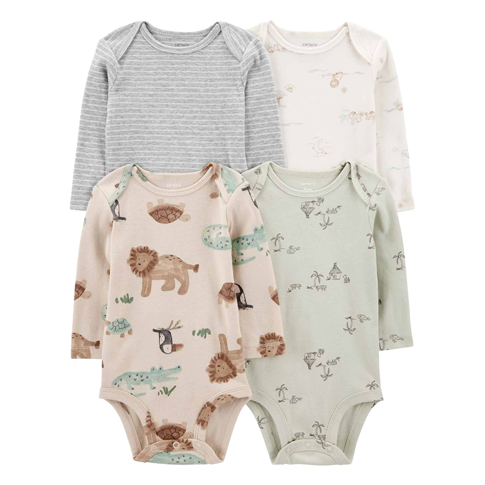 Carter's Baby Boy's Full Sleeves Printed Bodysuit - 4 Pcs