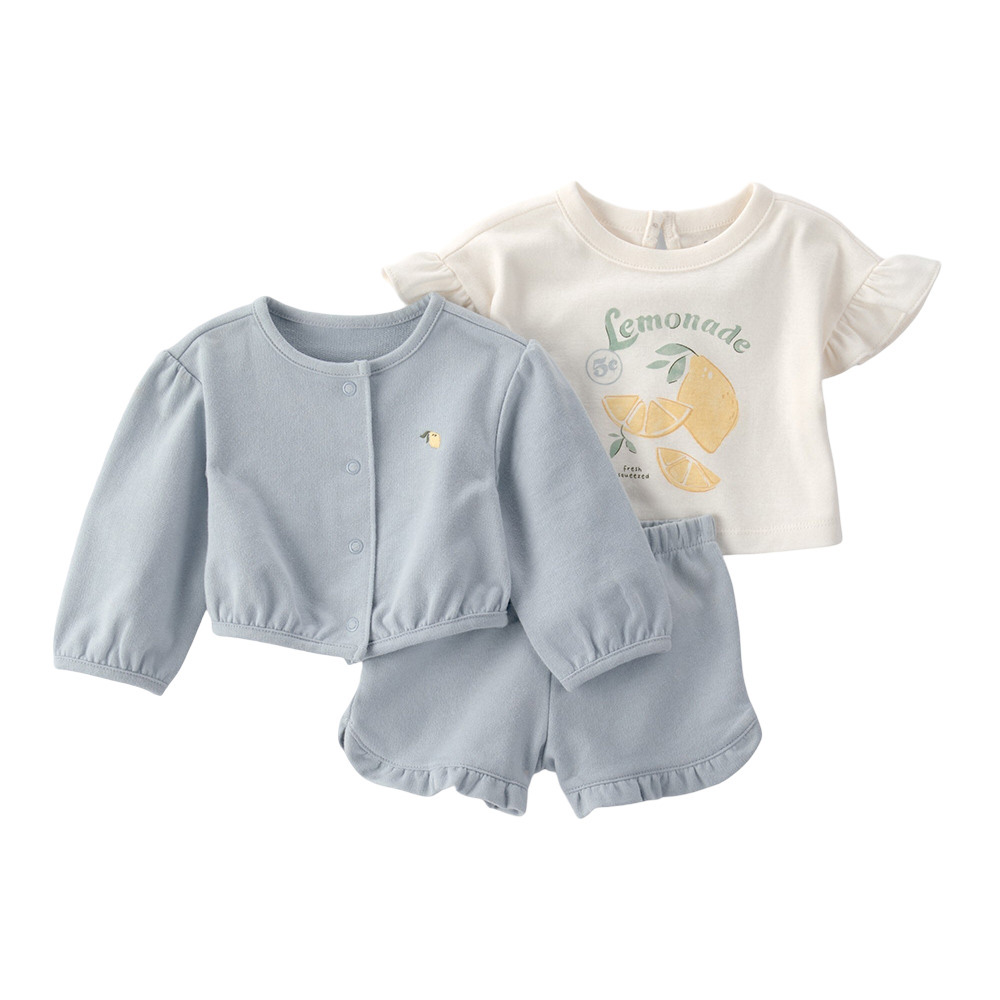 Carter's Baby Girl's Printed Top with Diaper Cover and T-Shirt - Blue - 3 Pcs