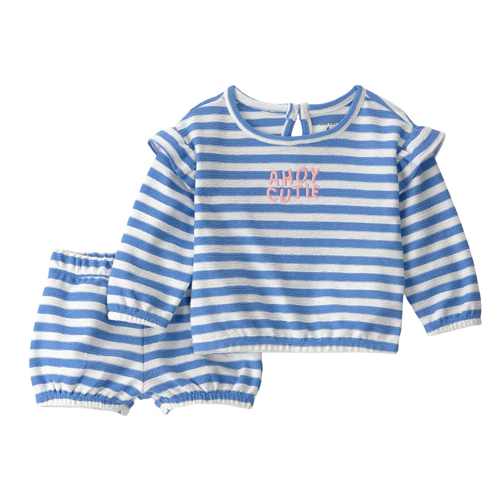 Carter's Baby Girl's Striped Top and Shorts - Blue - 2 Pcs