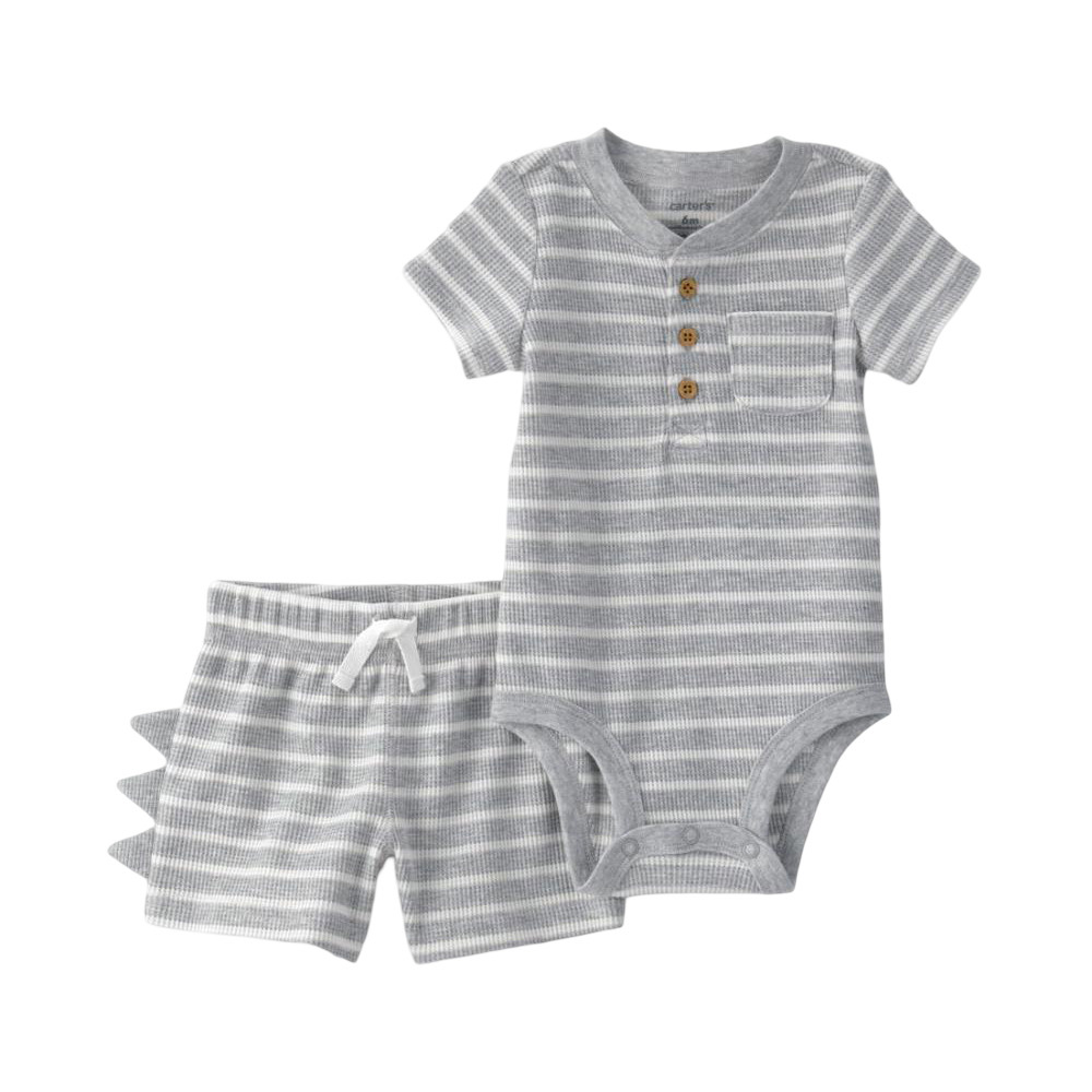 Carter's Baby Boy's Short Sleeves Striped Bodysuit and Pants - Grey - 2 Pcs