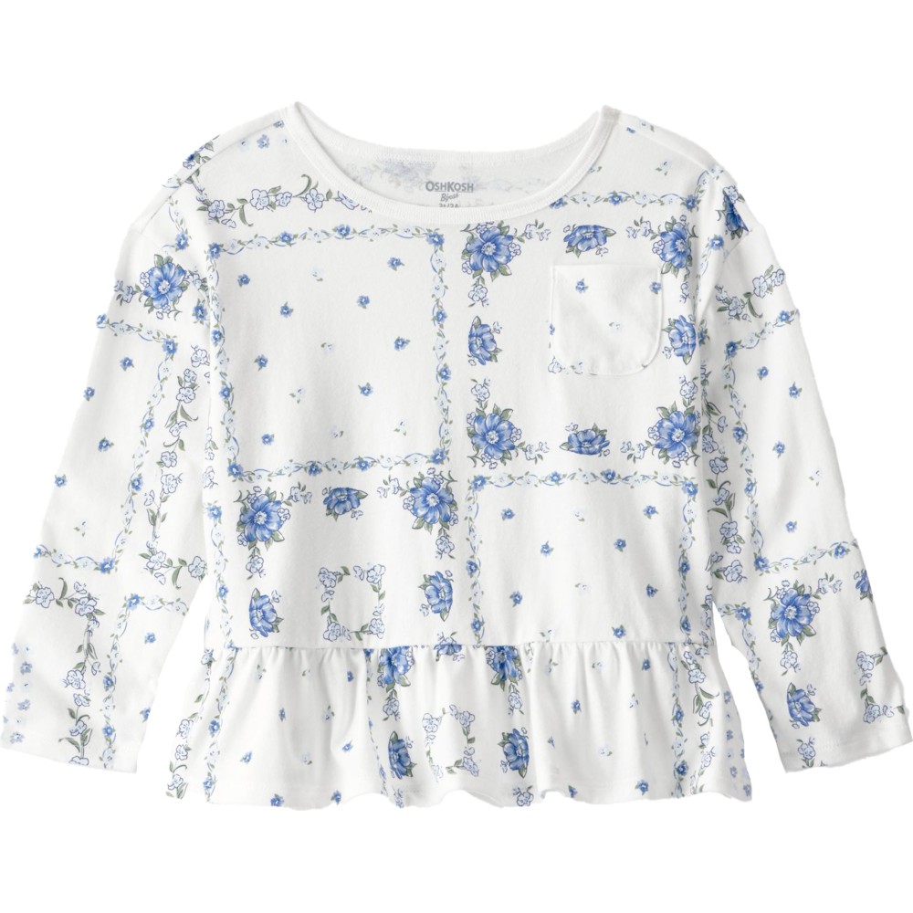OshKosh B'Gosh - Girl's Floral Printed Peplum Top - White