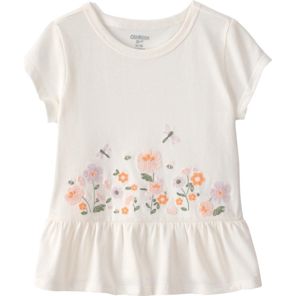 OshKosh B'Gosh - Girl's Short Sleeves Floral Embroidered Top - White