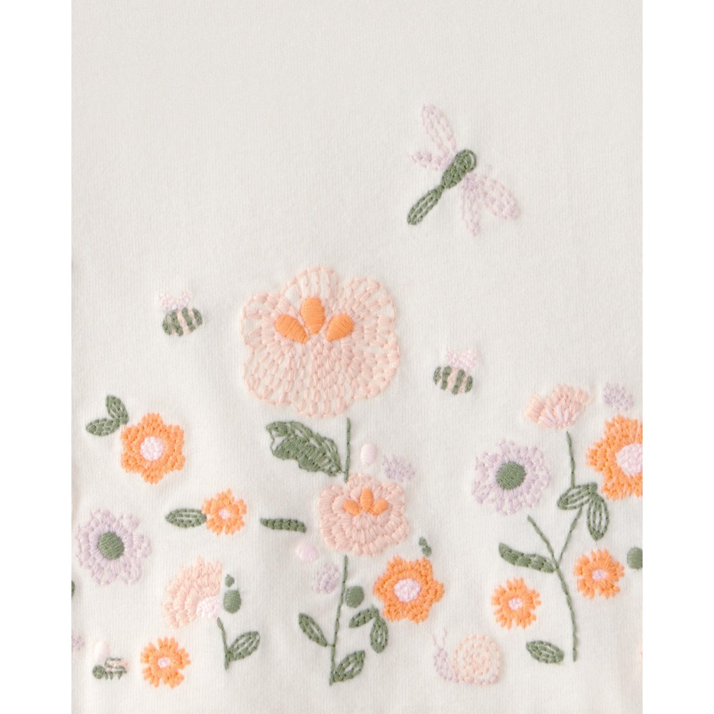 OshKosh B'Gosh - Girl's Short Sleeves Floral Embroidered Top - White