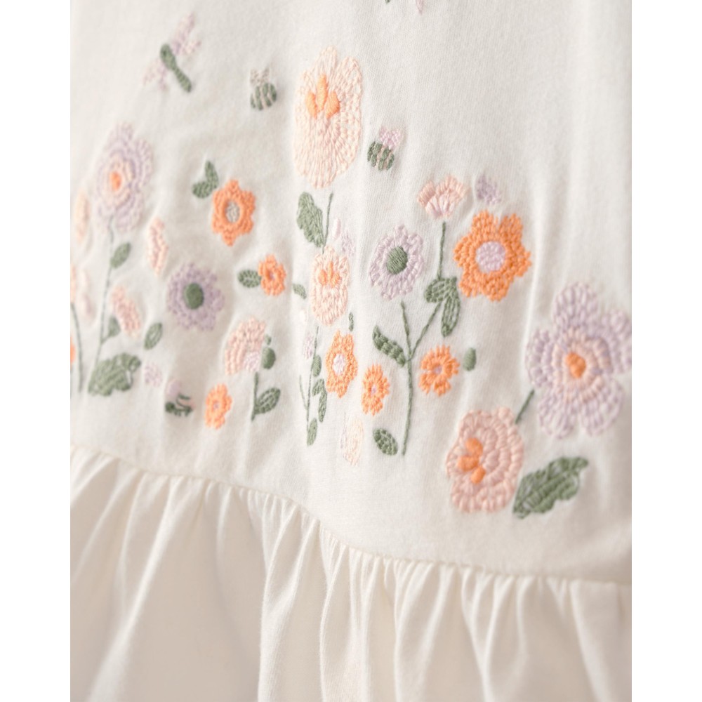 OshKosh B'Gosh - Girl's Short Sleeves Floral Embroidered Top - White