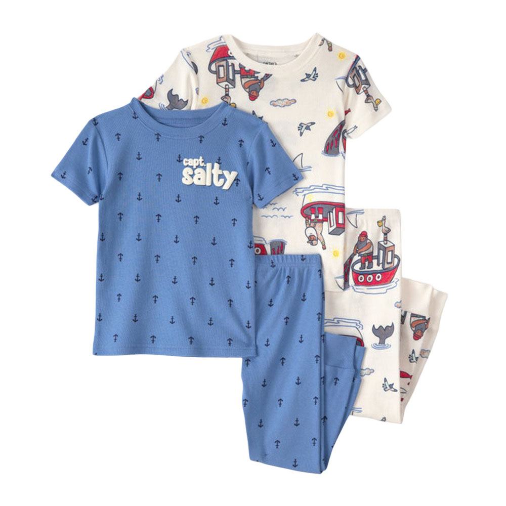Carter's Boy's Cotton Mariner Printed Short Sleeves T-Shirt and Pyjama - 4 Pcs