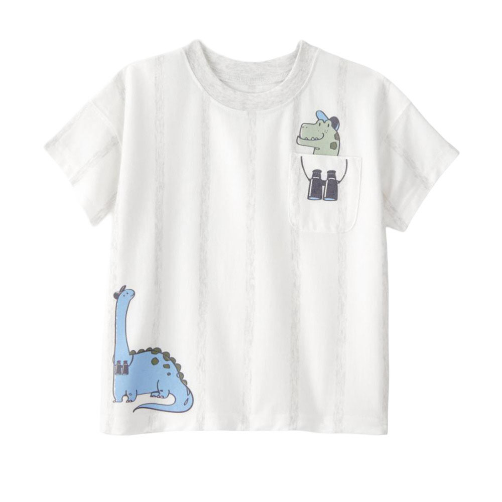 Carter's Boy's Dinosaur Printed Round Neck T-Shirt - White