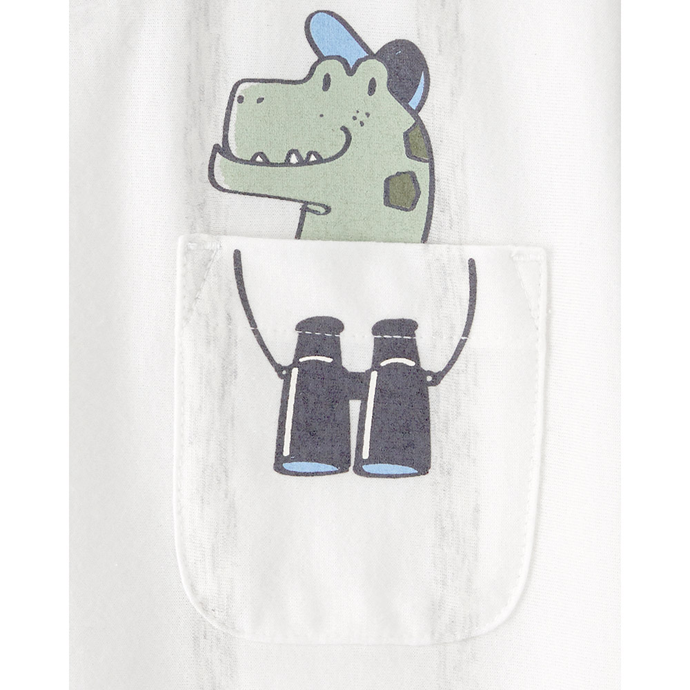 Carter's Boy's Dinosaur Printed Round Neck T-Shirt - White