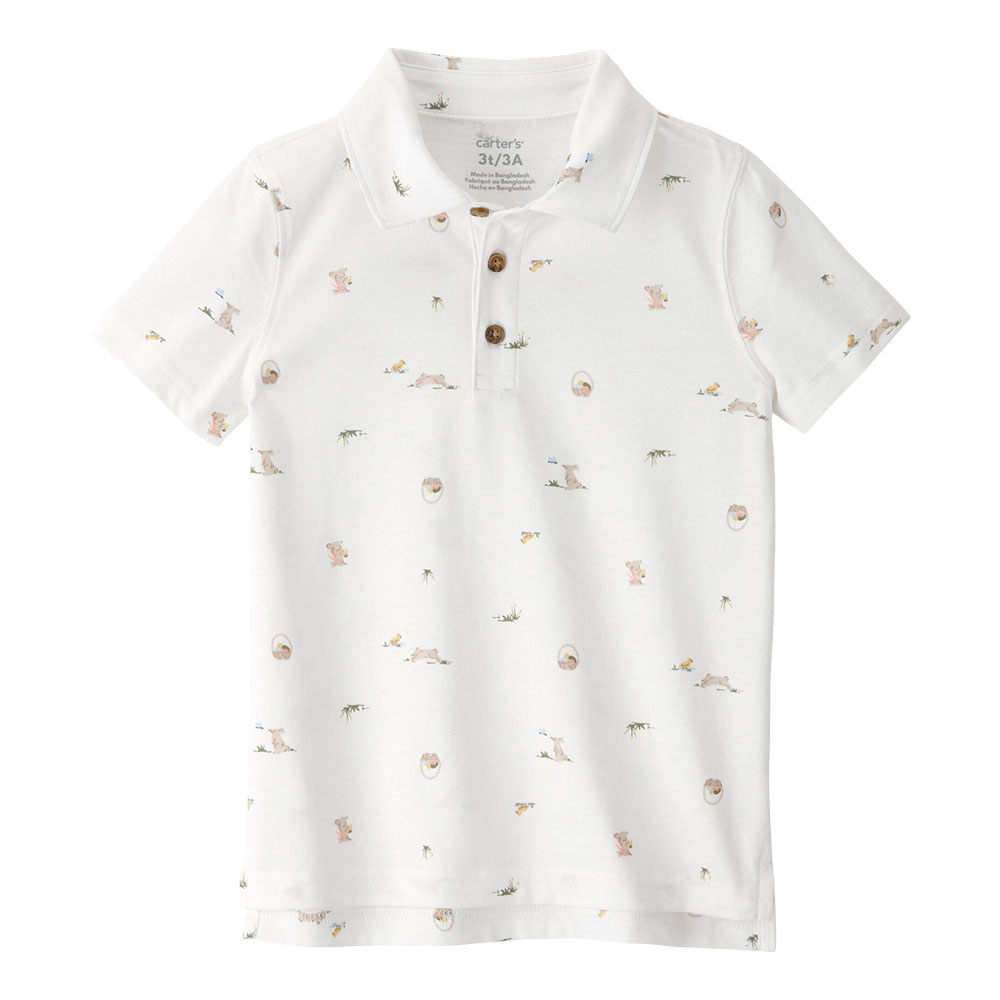 Carter's Boy's Bunny Printed Short Sleeves Knit Polo - White