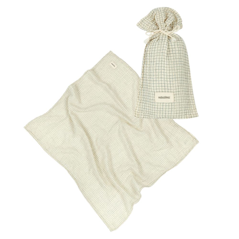 Nobodinoz - Muslin Swaddle Gift Set - Blue Grid