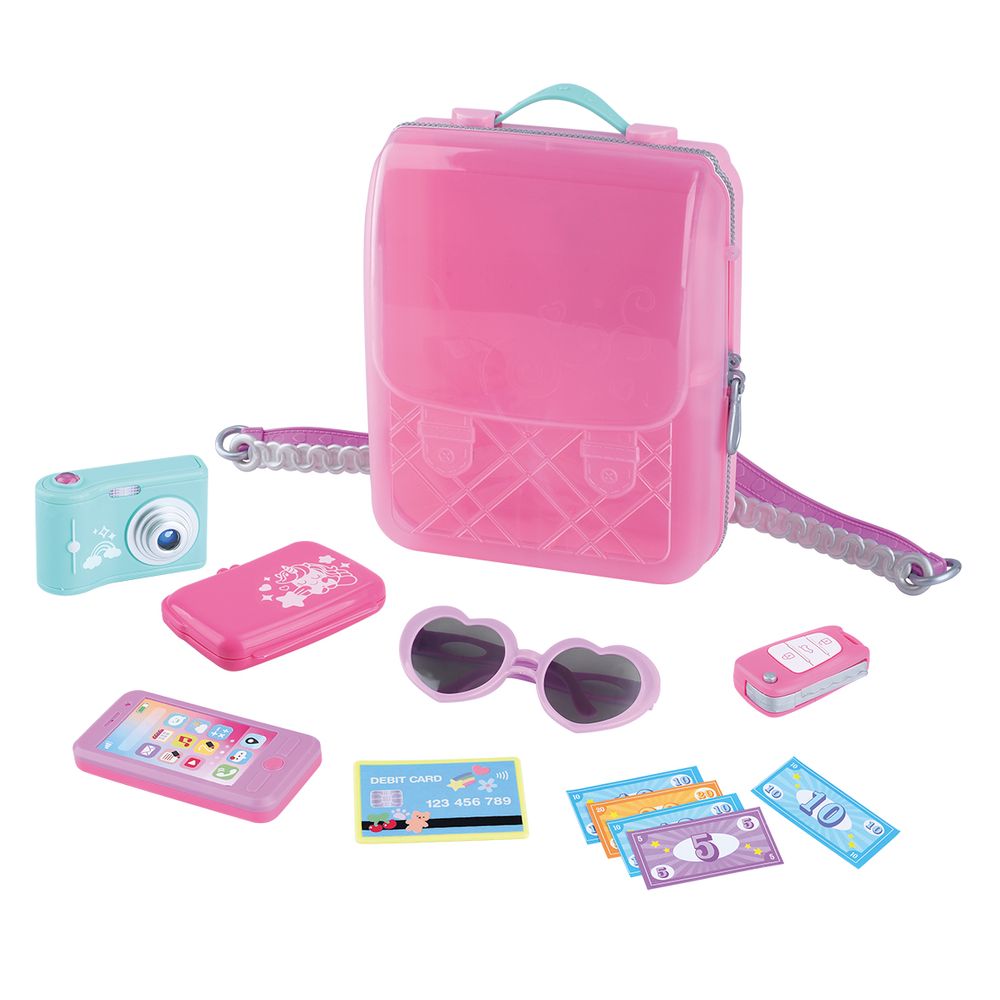 PlayGo - Kids Travel Backpack Pretend Playset - Pink - 12 Pcs