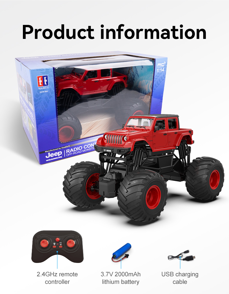 Double E - 1:8 Jeep Wrangler Radio Control Off-road Monster Truck - Color May Vary - 1 Pc