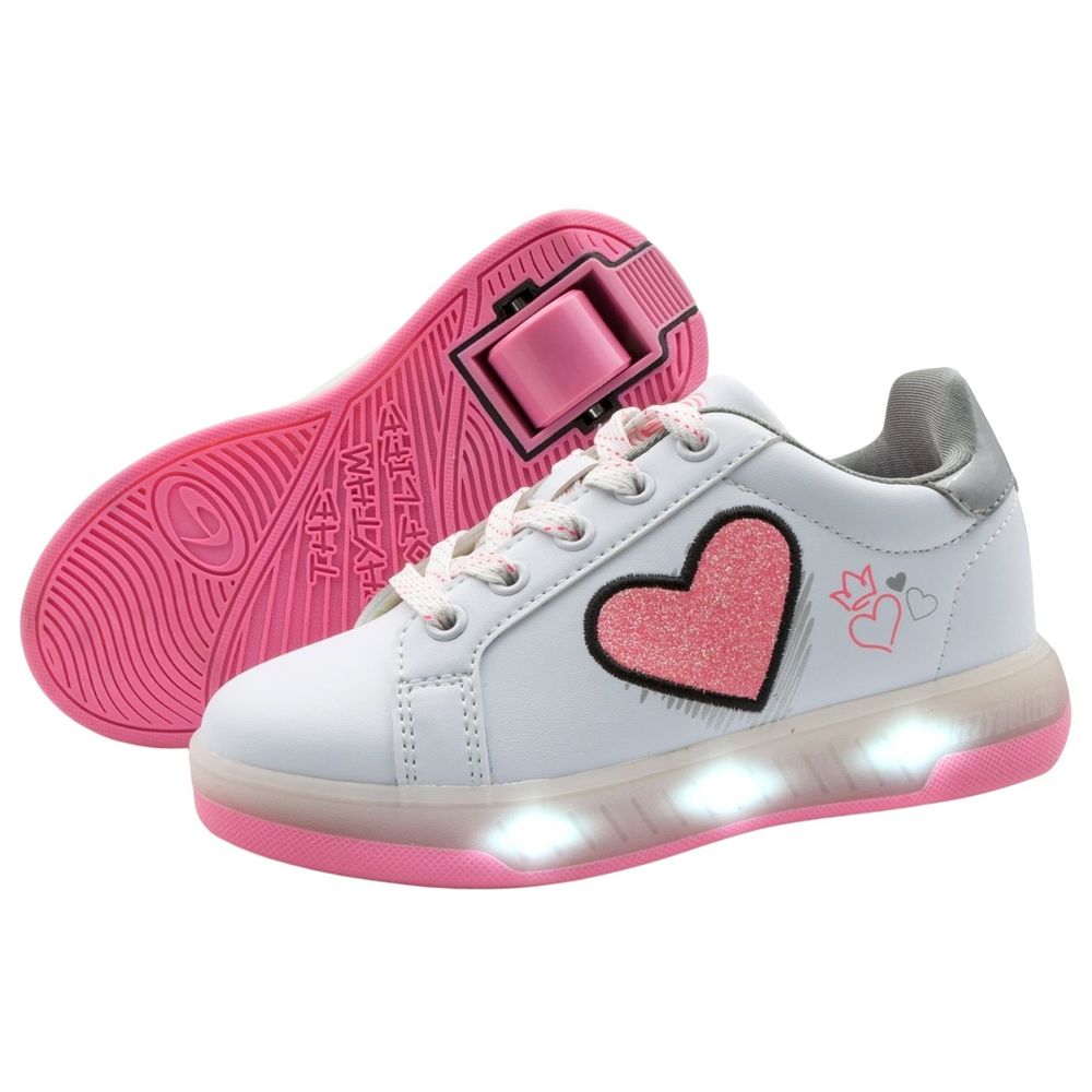 Breezy Rollers Heart Design Shoes with Wheels for Kids - White