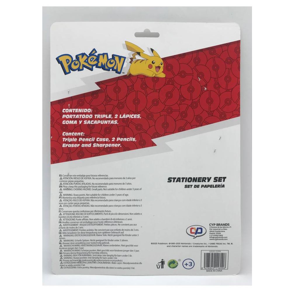 Pokemon - Triple Pencil Case With Stationery Set - 5 Pcs