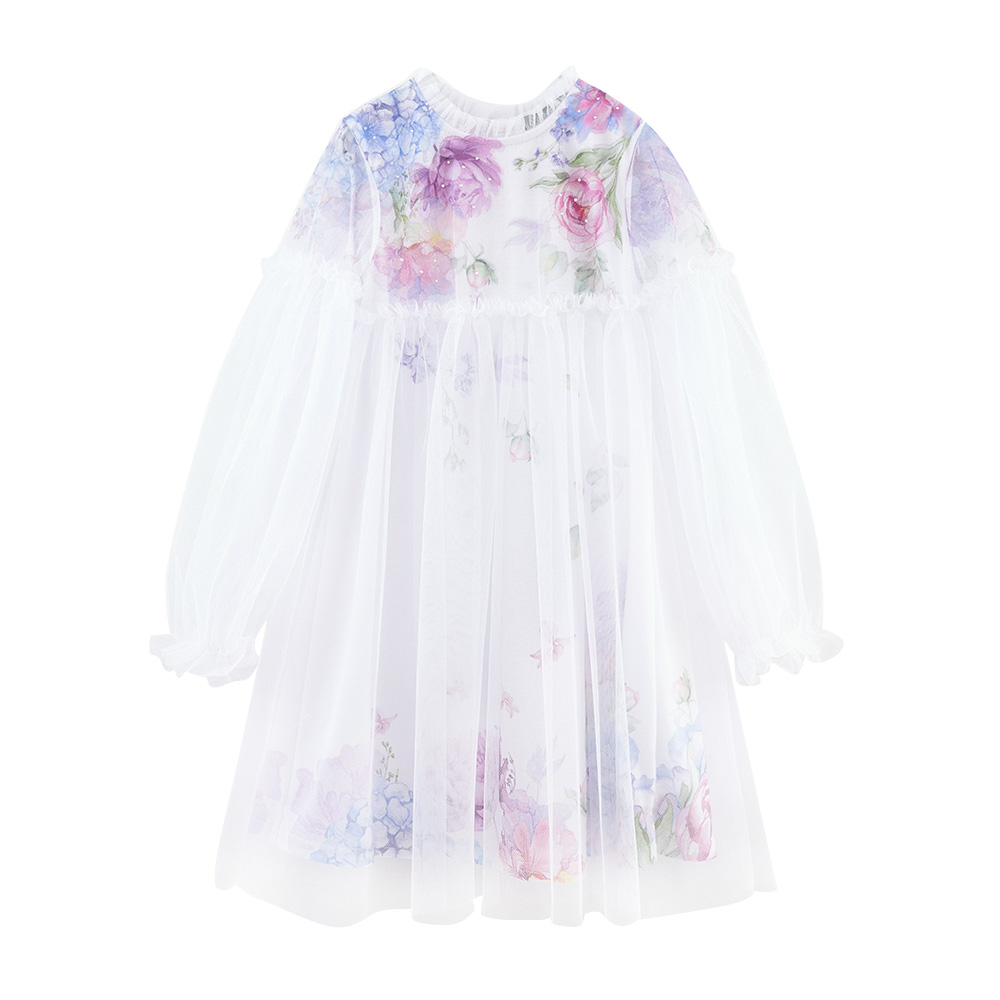 Bell Bimbo Girls Floral Design Event Dress - White