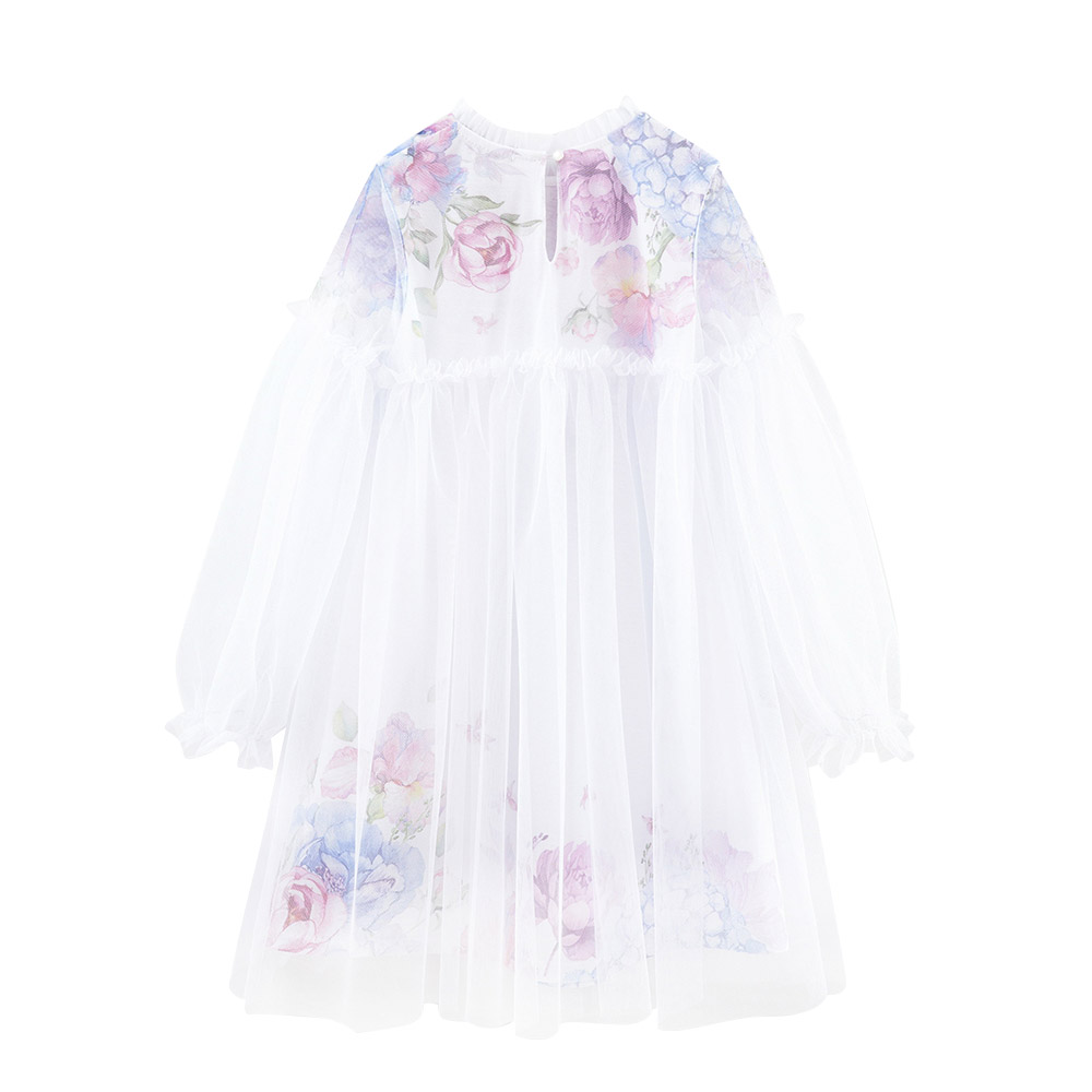 Bell Bimbo Girls Floral Design Event Dress - White