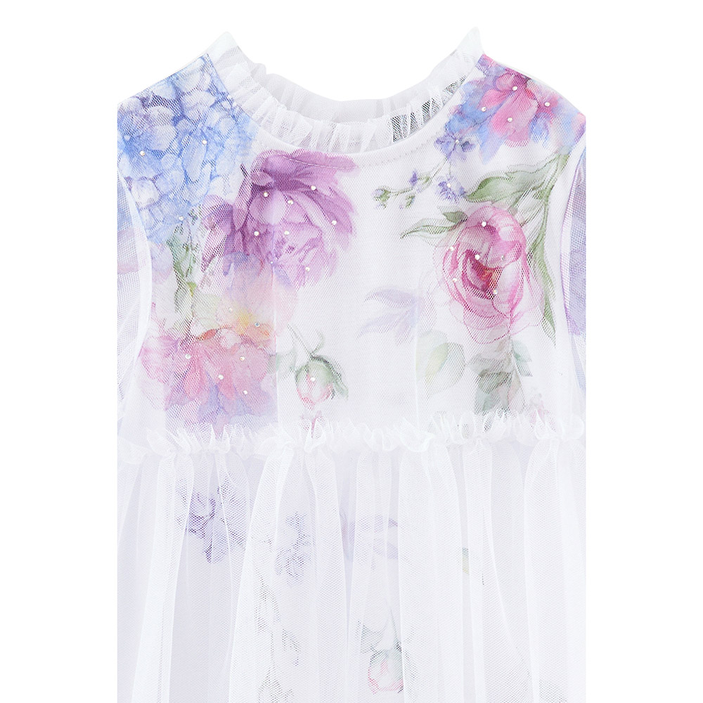 Bell Bimbo Girls Floral Design Event Dress - White