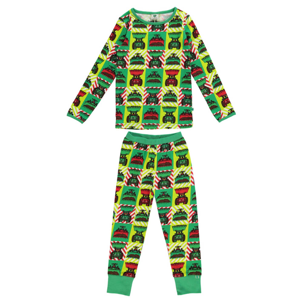 Smafolk Excavator Print Nightsuit - Green - 2 Pcs