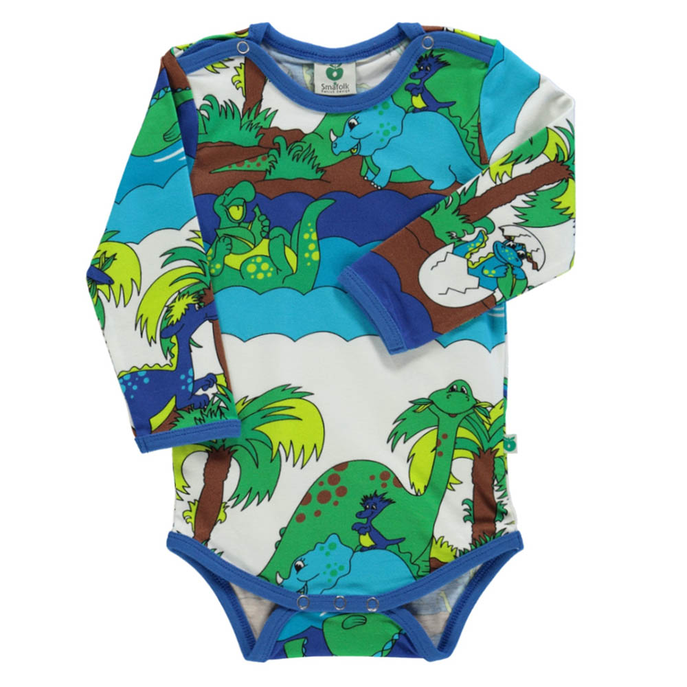 Smafolk Dinosaurs Print Long Sleeve Bodysuit - Blue