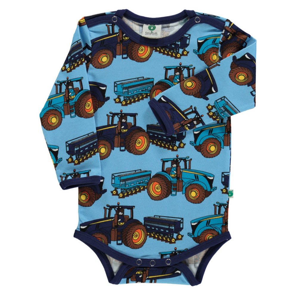 Smafolk Tractors Print Long Sleeve Bodysuit - Blue