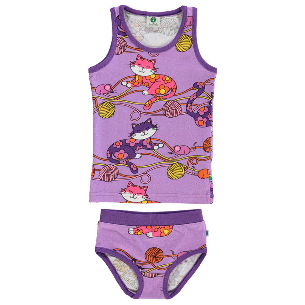 Smafolk Cats Print Vest & Underwear - Purple - 2 Pcs